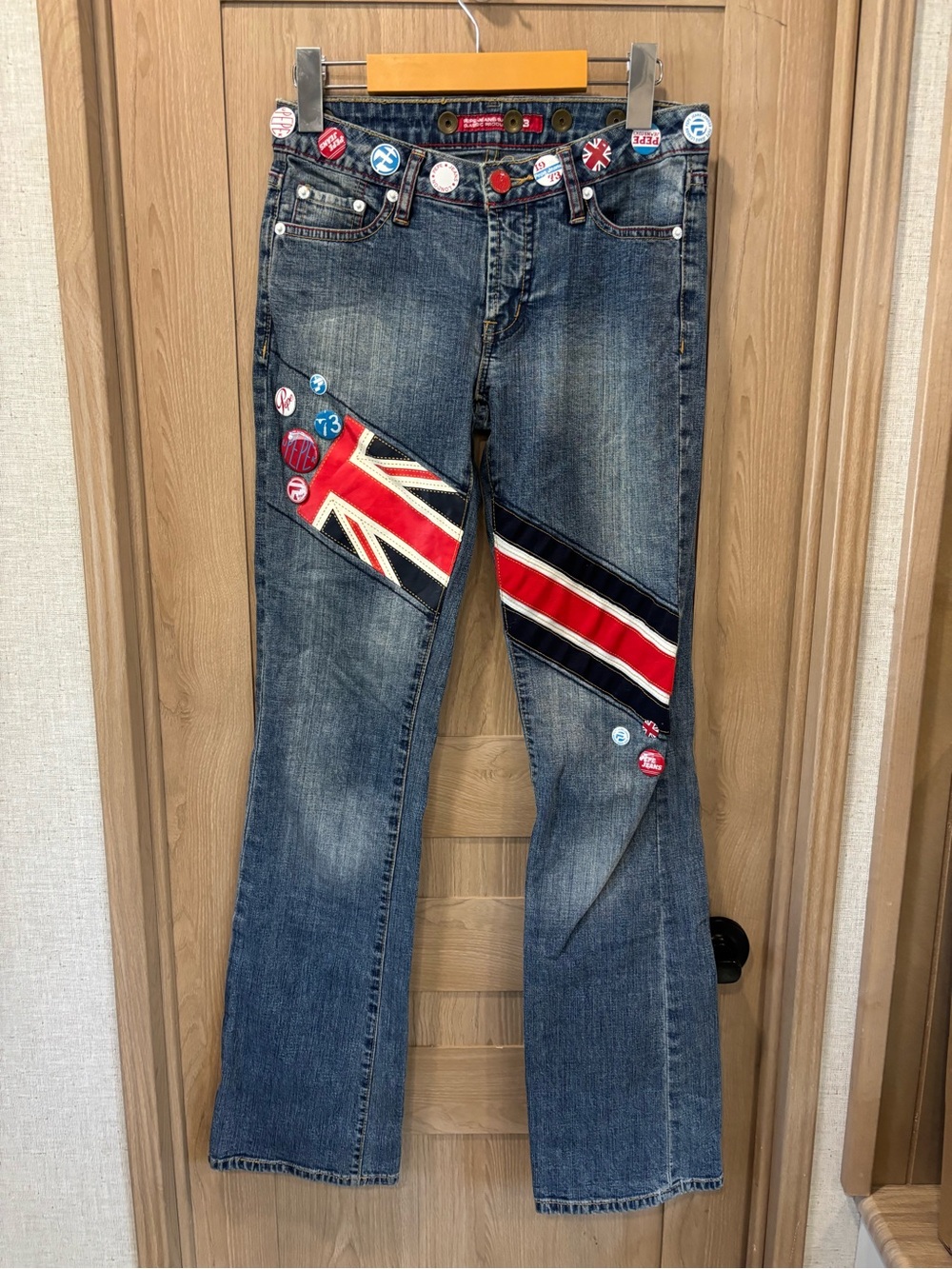 Y2K Pepe London Jeans Size 25 Embroidered Union Jack Clean Buttons UK United